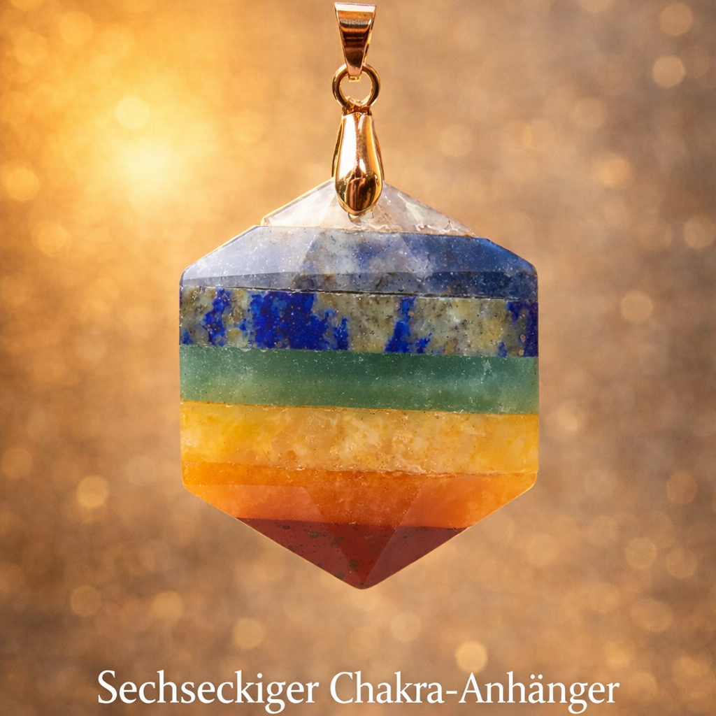 Sechseckiger Chakra‑Anhänger aus Edelstein Balance · Energie · Harmonie · Ausdruck