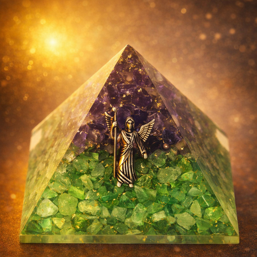 Orgonite Pyramid Ruby in Kyanite -- 7x7x6cm