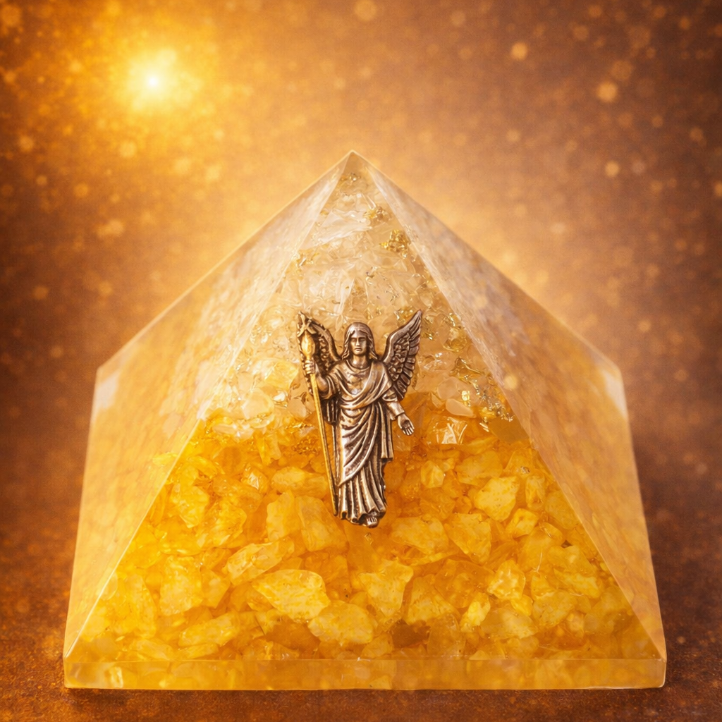 Orgonit‑Pyramide Citrin & Bergkristall mit Engel Uriel