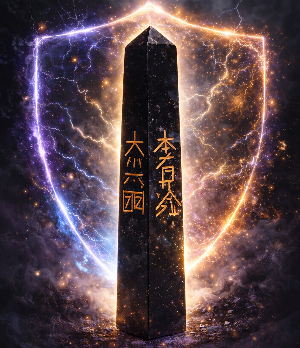 Reiki‑Obelisk aus Schwarzem Turmalin mit Usui‑Reiki‑Symbolen