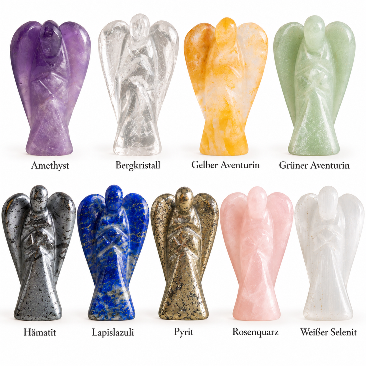 Edelstein-Engel handgeschnitzt – Schutzengel aus Naturstein, 4 cm | 9 Edelstein-Varianten