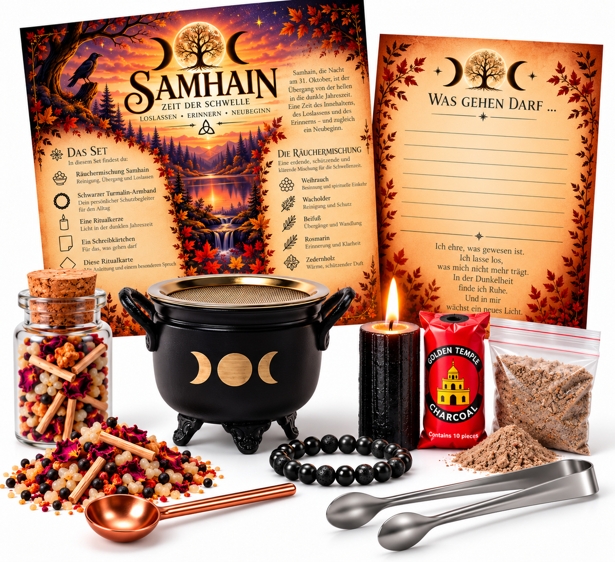 Samhain Ritualset – Loslassen & Neubeginn mit Räucherwerk, Schutzarmband & Ritualkarten