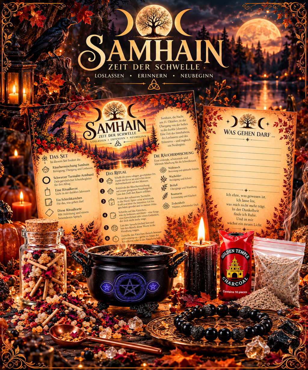 Samhain Ritualset – Loslassen & Neubeginn mit Räucherwerk, Schutzarmband & Ritualkarten