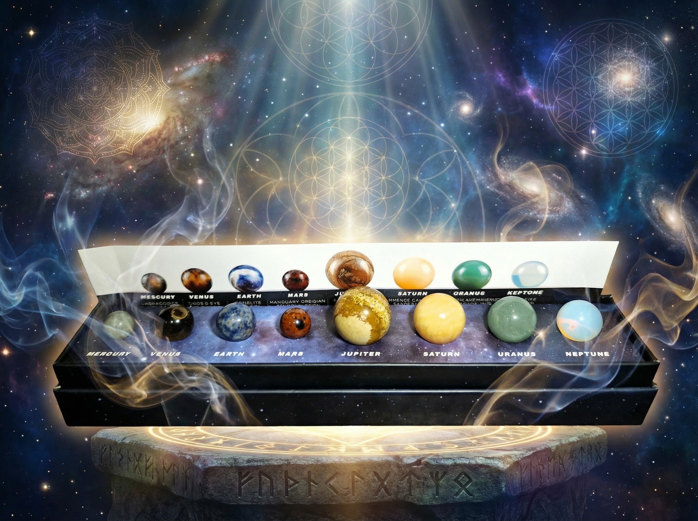 8 Planeten aus Edelstein in der Geschenk/Präsentationsbox